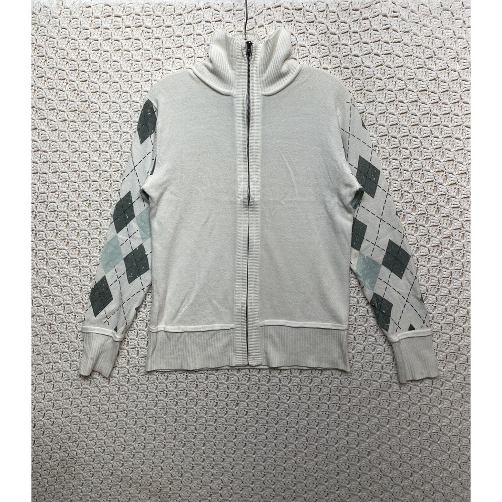 BKE Mens Full ZIP Pullover Sweater Size Small White Buckle Long Sleeve Very Soft